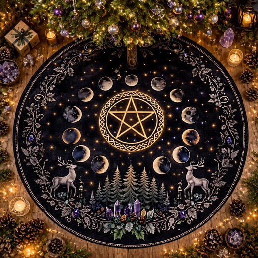 Moon Phases Pentagram Yule Tree Skirt – Pagan Witchy Gothic Decor_mockup_1.webp