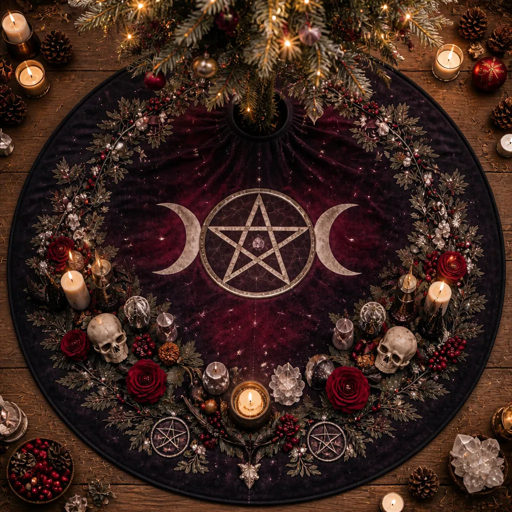 Moon Phases Triple Moon Yule Tree Skirt – Pagan Witch Gothic Decor_mockup_1.webp