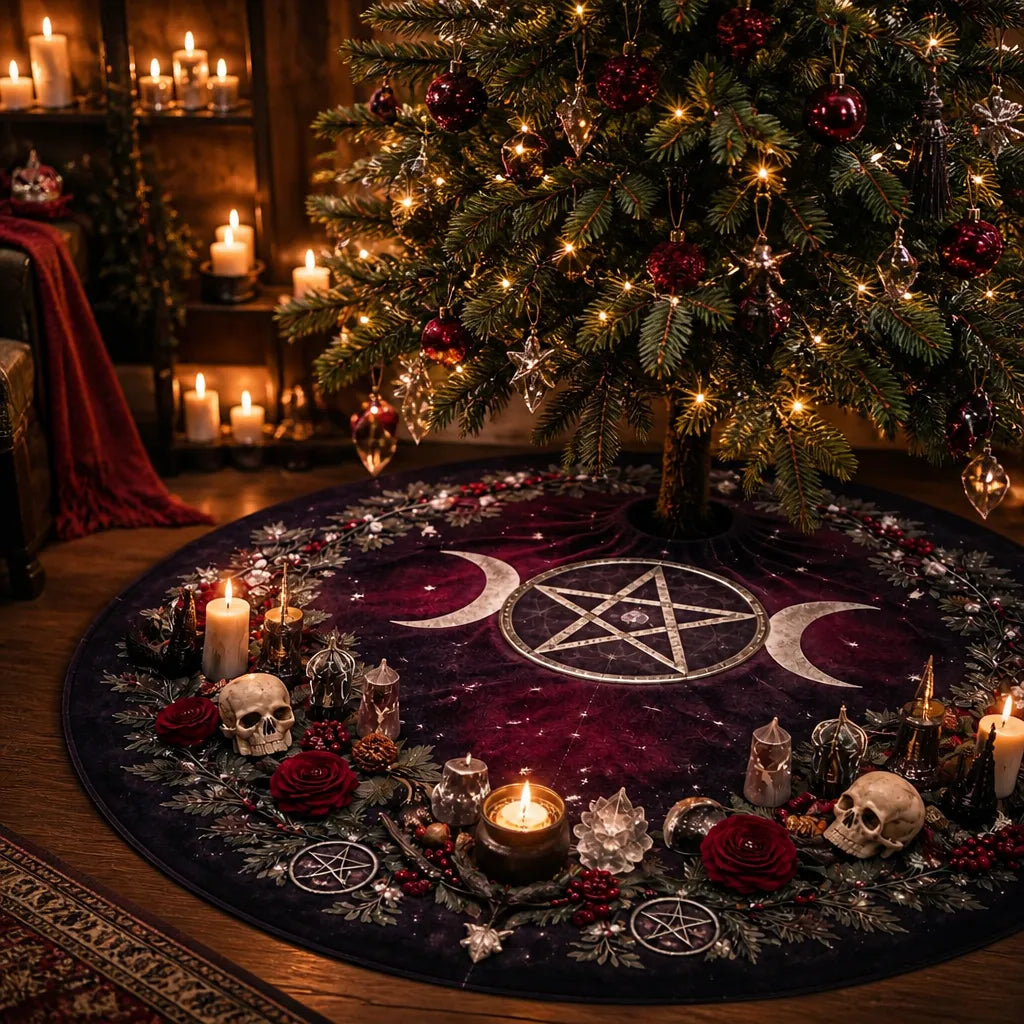 Moon Phases Triple Moon Yule Tree Skirt – Pagan Witch Gothic Decor_mockup_2.webp