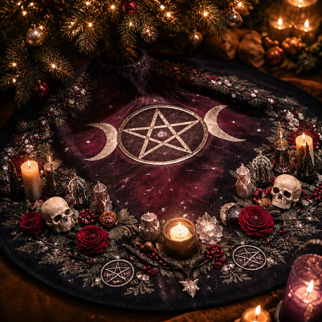 Moon Phases Triple Moon Yule Tree Skirt – Pagan Witch Gothic Decor_mockup_3.webp