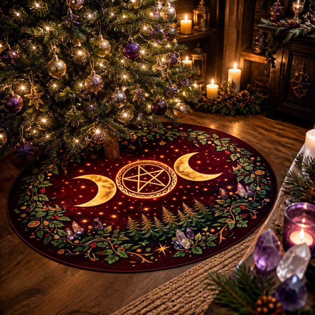 Moon Phases Triple Moon Yule Tree Skirt – Pagan Witchy Gothic Decor_mockup_2.webp
