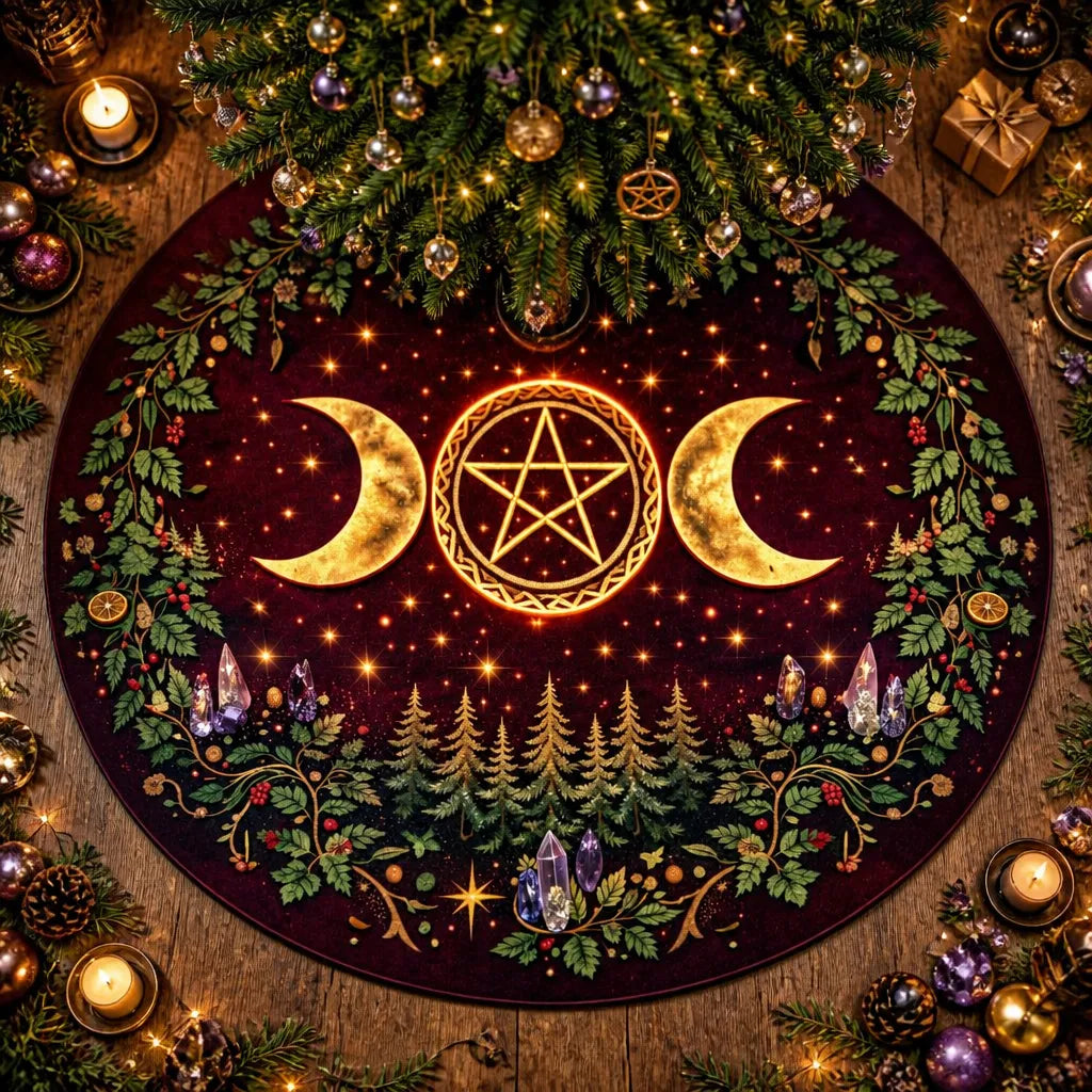 Moon Phases Triple Moon Yule Tree Skirt – Pagan Witchy Gothic Decor_mockup_1.webp