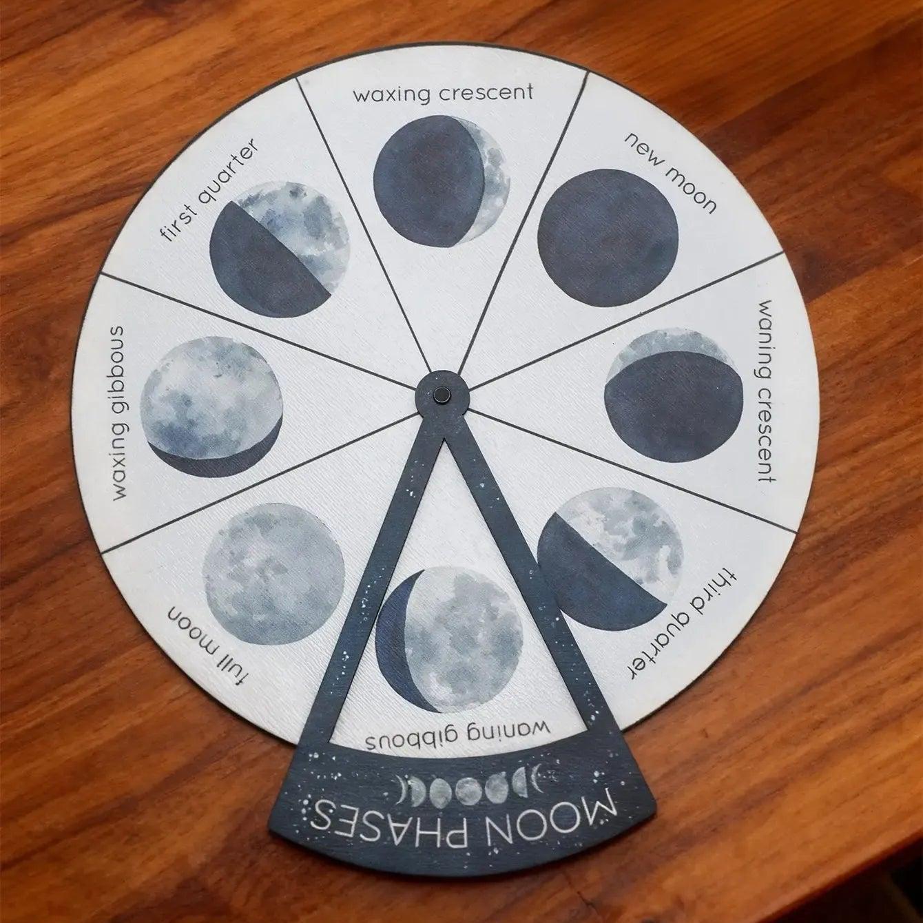 Moon Phases Wheel Tabletop Ornaments Rotatable Lunar Cycle Desktop Decor for Wicca Pagan-MoonChildWorld