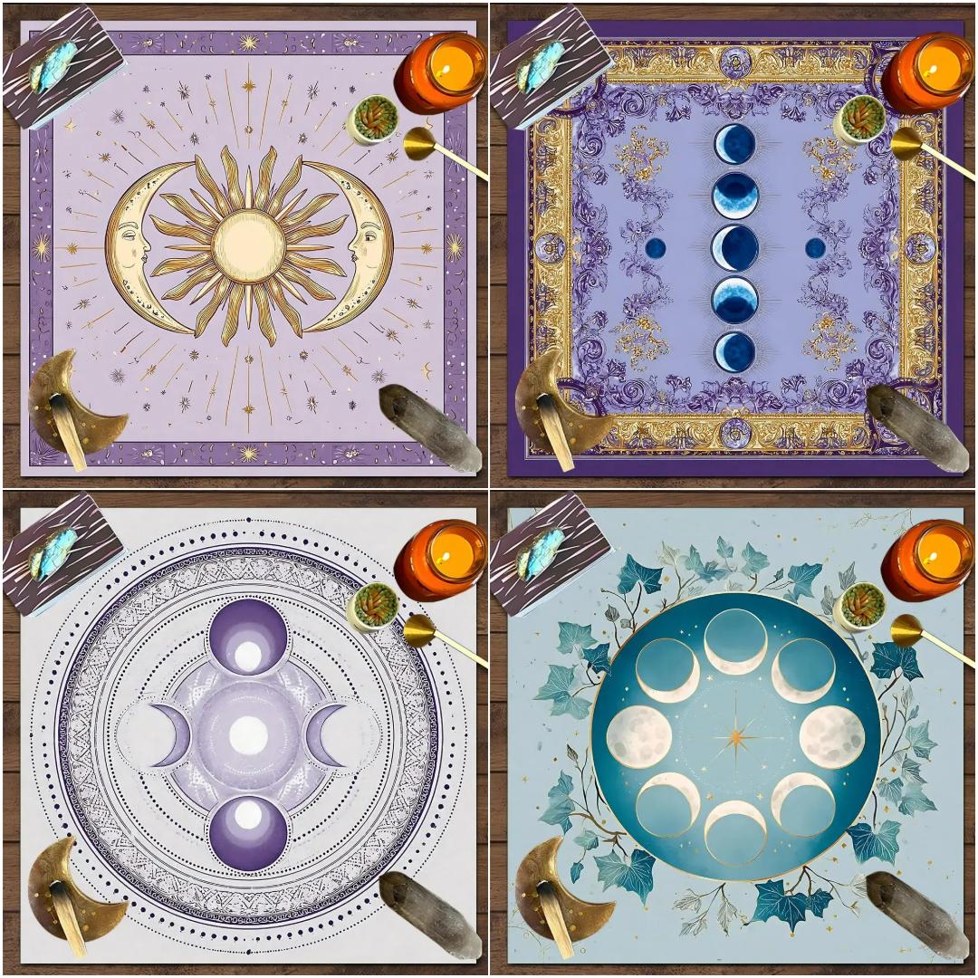 Moon Phases Wicca Altar Cloth Moon Cycle Tarot Tablecloth for Reading Divination Pagan Home Decor-MoonChildWorld