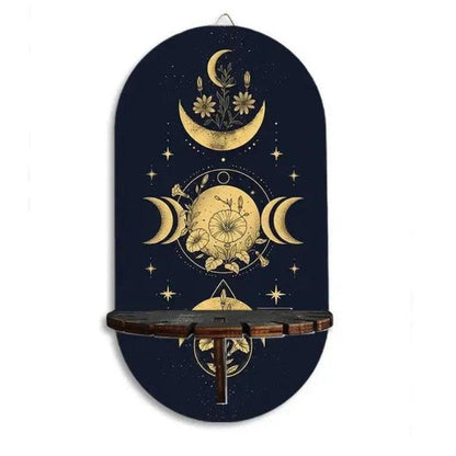 Moon Phases Wicca Wall Shelf for Crystals & Candles – Wooden Witchy Floating Shelf Pagan Altar Decor-MoonChildWorld