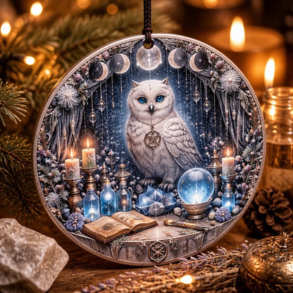 Moon Phases Winter Owl Wicca Yule Ceramic Ornament – Pagan Christmas Tree Decor_mockup_2.webp