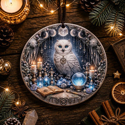 Moon Phases Winter Owl Wicca Yule Ceramic Ornament – Pagan Christmas Tree Decor_mockup_3.webp