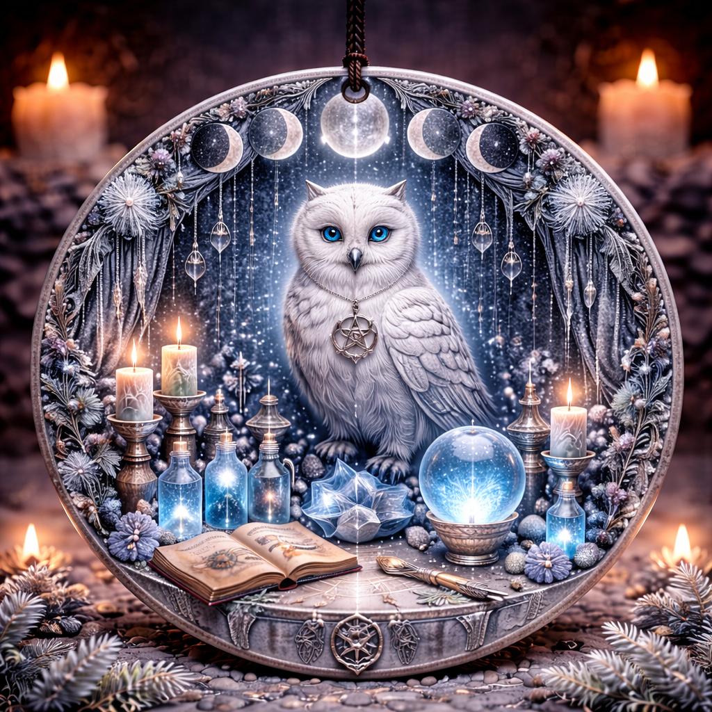 Moon Phases Winter Owl Wicca Yule Ceramic Ornament – Pagan Christmas Tree Decor-MoonChildWorld