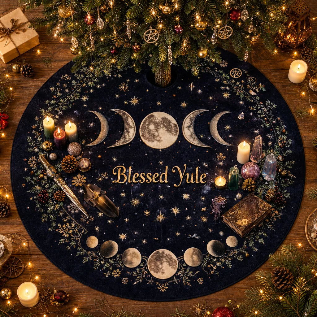 Moon Phases Yule Tree Skirt – Pagan Witch Gothic Decor_mockup_2.webp