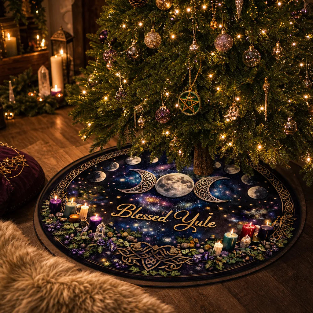 Moon Phases Yule Tree Skirt – Pagan Witchy Gothic Decor_mockup_3.webp