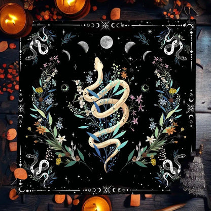Moon Phases and Witchy Snake Tarot Card Tablecloth Wicca Altar Cloths Witchcraft Divination Tarot Table Cloth-MoonChildWorld