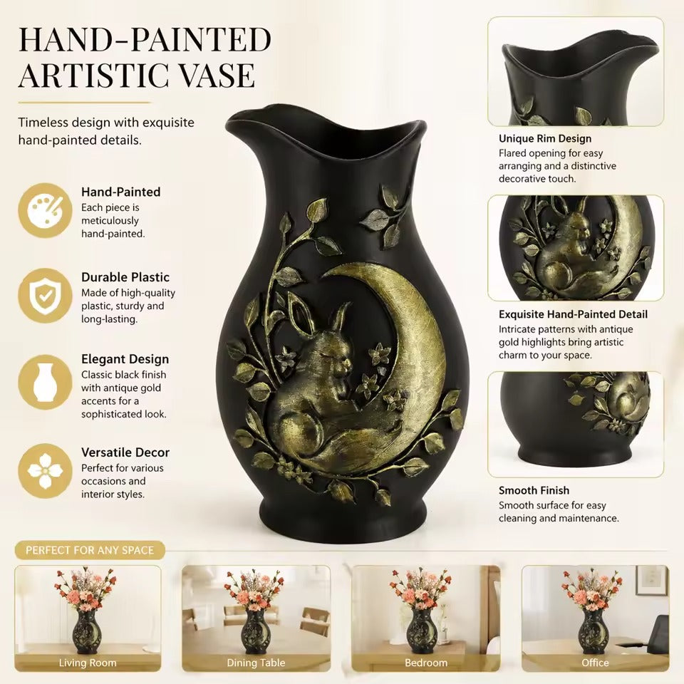 Moon Rabbit Relief Vase Gothic Resin Tabletop Flower Container-MoonChildWorld