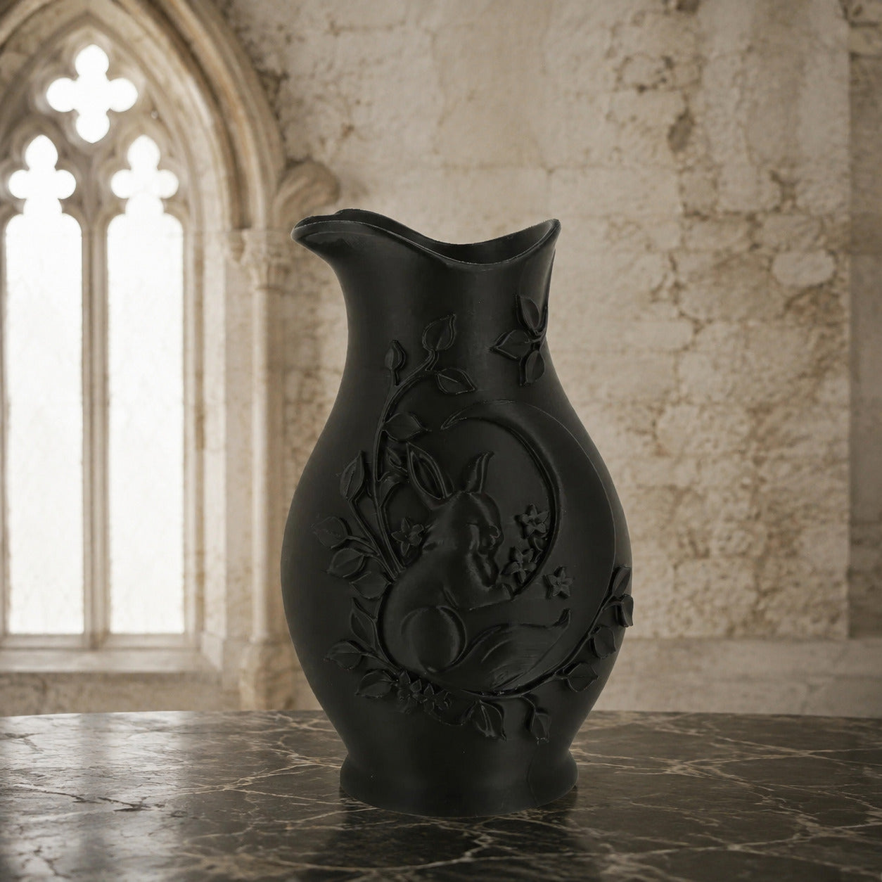 Moon Rabbit Relief Vase Gothic Resin Tabletop Flower Container-MoonChildWorld