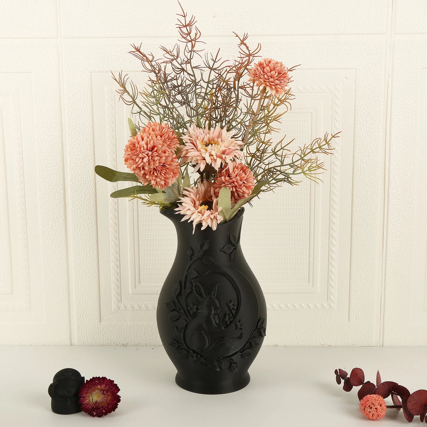 Moon Rabbit Relief Vase Gothic Resin Tabletop Flower Container-MoonChildWorld