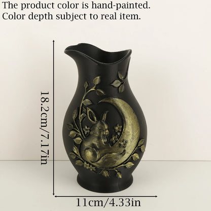 Moon Rabbit Relief Vase Gothic Resin Tabletop Flower Container-MoonChildWorld