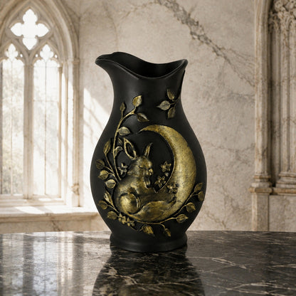 Moon Rabbit Relief Vase Gothic Resin Tabletop Flower Container-MoonChildWorld