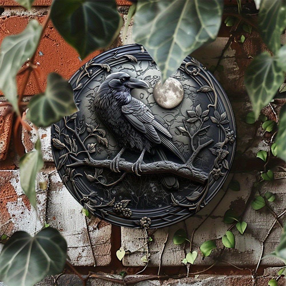 Moon Raven Wall Sign Gothic Crow Metal Sign Halloween Decor-MoonChildWorld