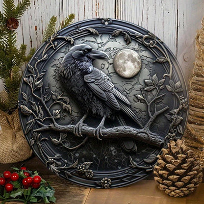 Moon Raven Wall Sign Gothic Crow Metal Sign Halloween Decor-MoonChildWorld