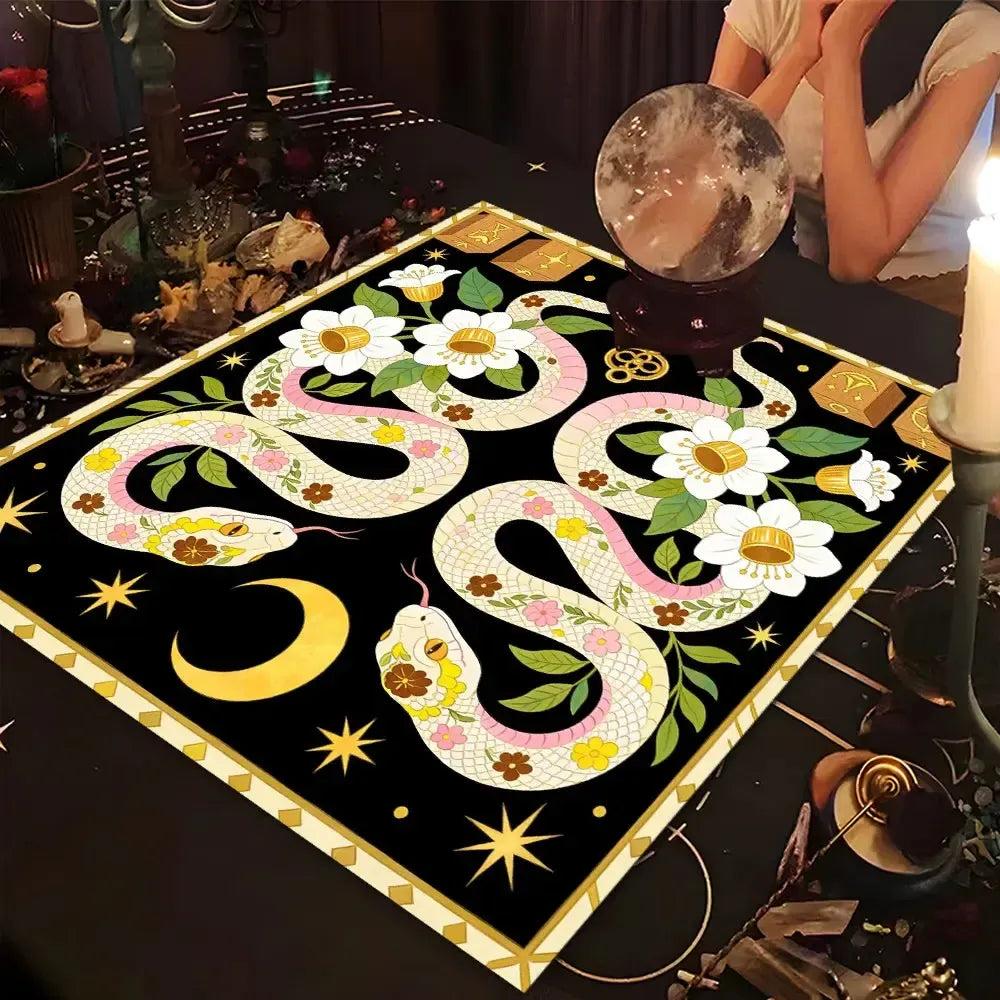 Moon Snake Witchy Altar Cloth Wicca Tablecloth For Rituals, Tarot Reading & Home Decor-MoonChildWorld