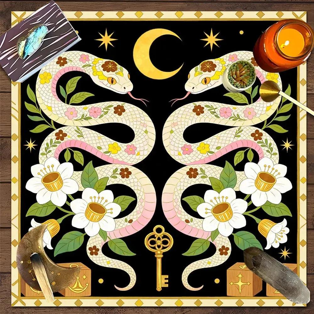 Moon Snake Witchy Altar Cloth Wicca Tablecloth For Rituals, Tarot Reading & Home Decor-MoonChildWorld