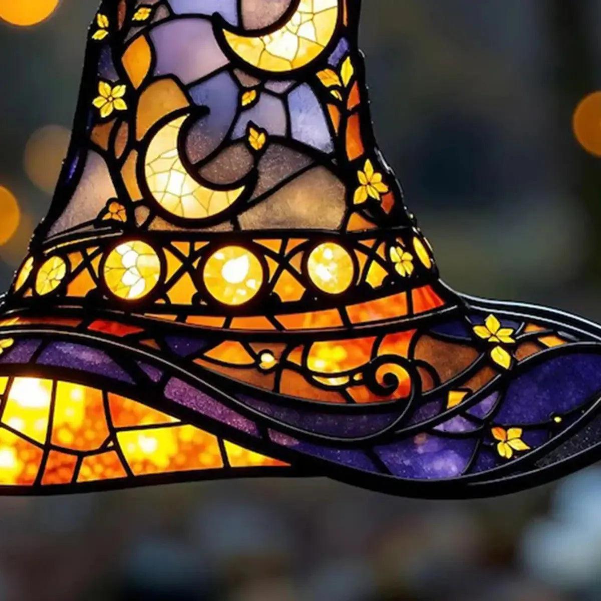 Moon Star Witch Hat Acrylic Suncatcher Halloween Window Decoration Wind Chime - Witchy Hanging Ornament-MoonChildWorld
