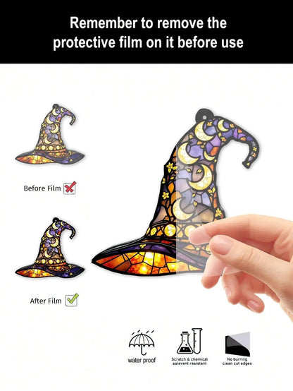 Moon Star Witch Hat Acrylic Suncatcher Halloween Window Decoration Wind Chime - Witchy Hanging Ornament-MoonChildWorld