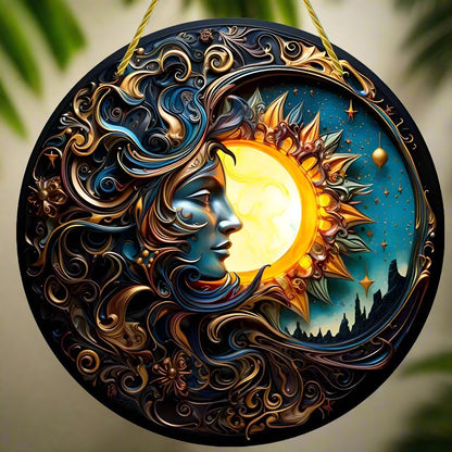 Moon Sun Suncatcher Wicca Pagan Acrylic Round Sign Moon Wall Hanging-MoonChildWorld