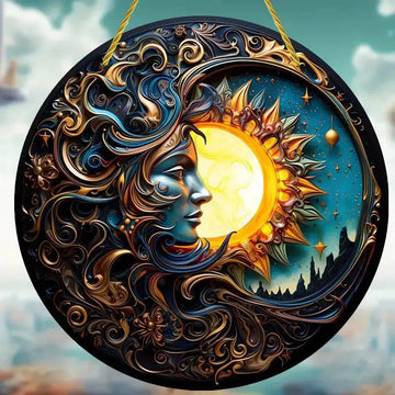 Moon Sun Suncatcher Wicca Pagan Acrylic Round Sign Moon Wall Hanging-MoonChildWorld