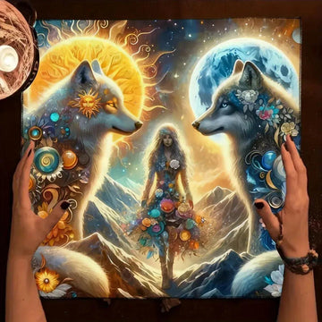 Moon Sun Wolves Witchy Tarot Tablecloth Wicca Altar Cloth for Divination Pagan Decor-MoonChildWorld