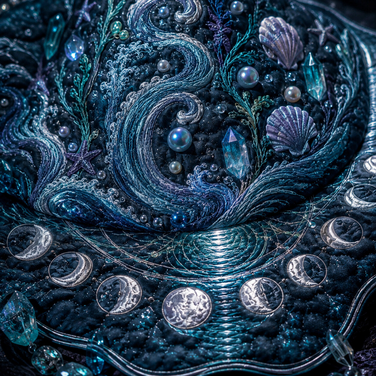 Moon Tide Witch Hat – Sea Witch Shell Celestial Wide Brim Hat – styled with candles and crystals