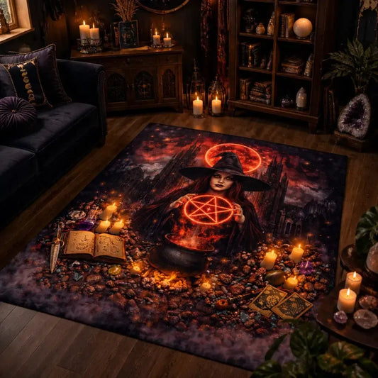 Moon Witch Area Rug – Spooky Gothic Witch Carpet for Halloween Decor_mockup_1.webp