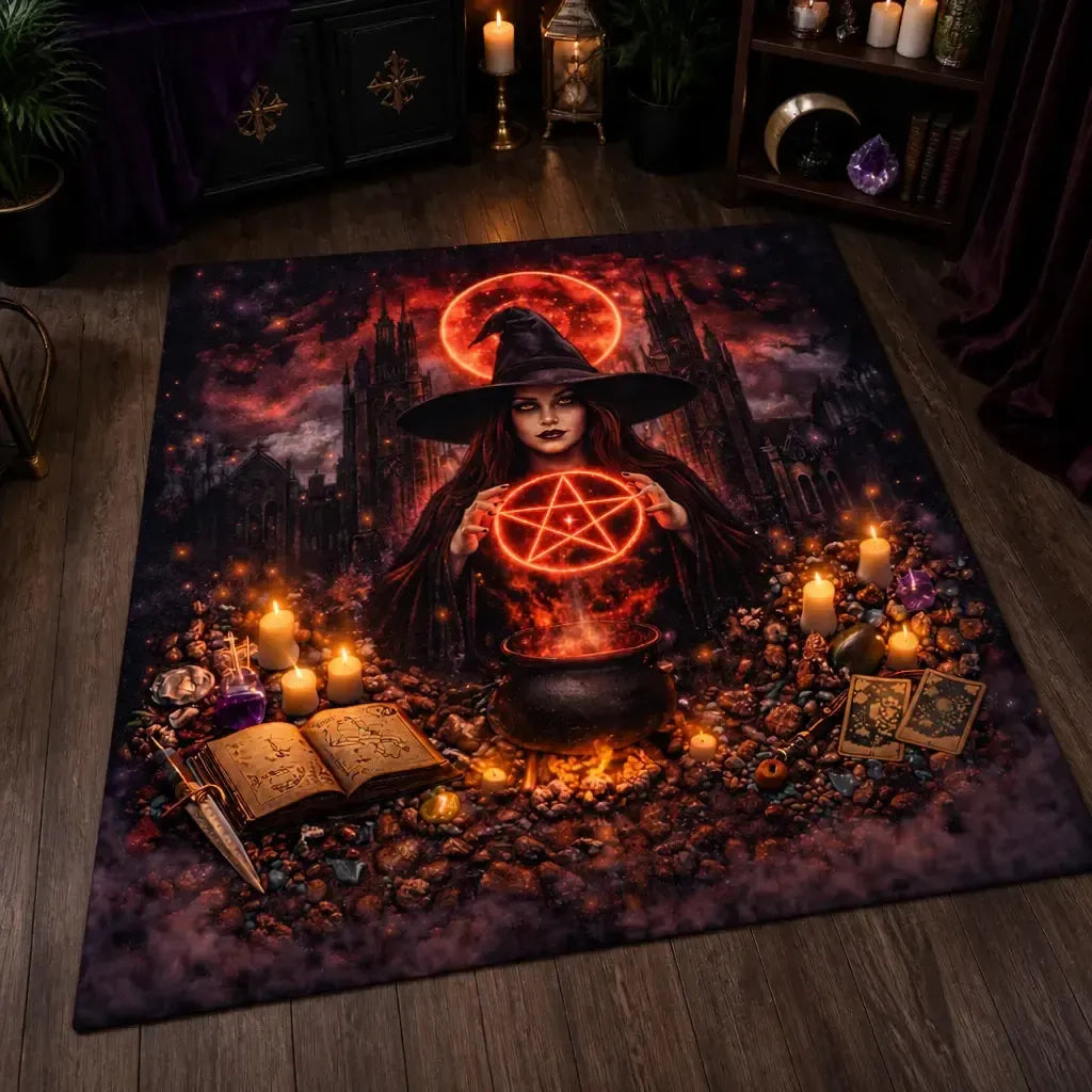 Moon Witch Area Rug – Spooky Gothic Witch Carpet for Halloween Decor_mockup_2.webp