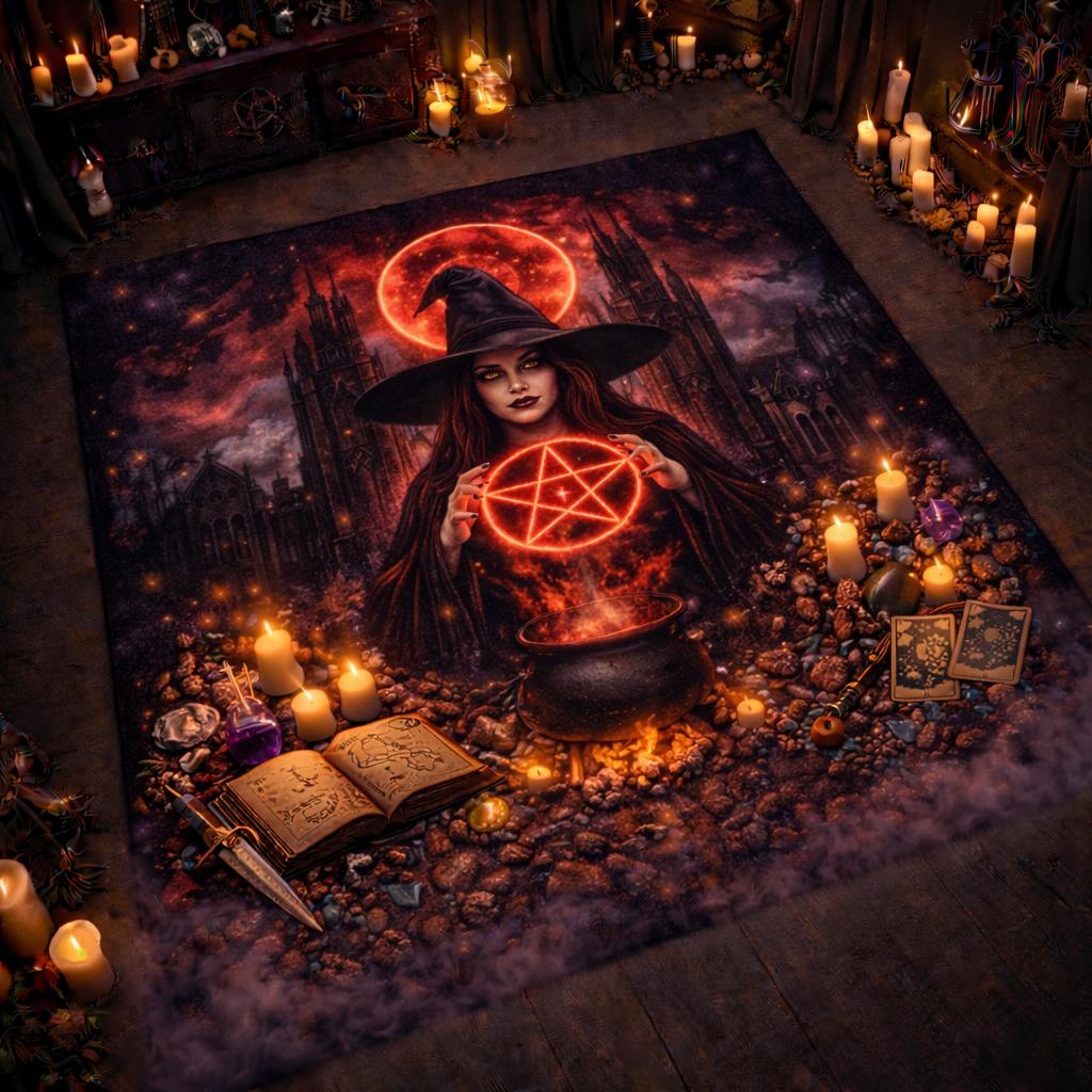 Moon Witch Area Rug – Spooky Gothic Witch Carpet for Halloween Decor-MoonChildWorld