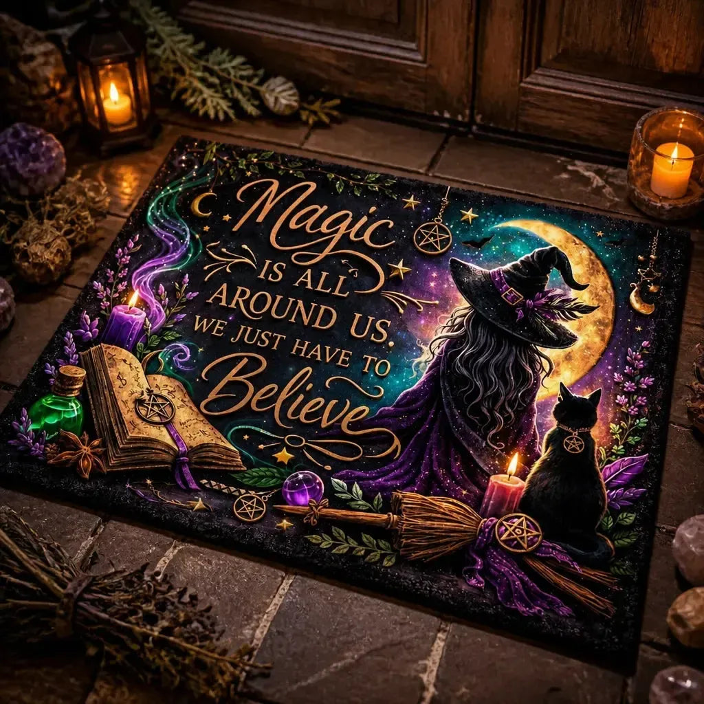 Moon Witch & Black Cat Doormat – Wicca Welcome Mat for Mystical Entryway_mockup_2.webp