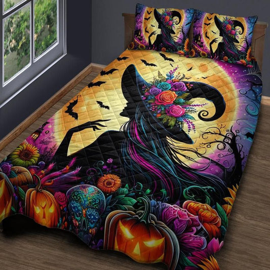 Moon Witch Quilt Bedding Set Halloween Home Decor-MoonChildWorld
