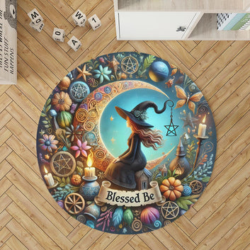 Moon Witch Round Rug Witchy Carpet for Wicca Home Decor-MoonChildWorld