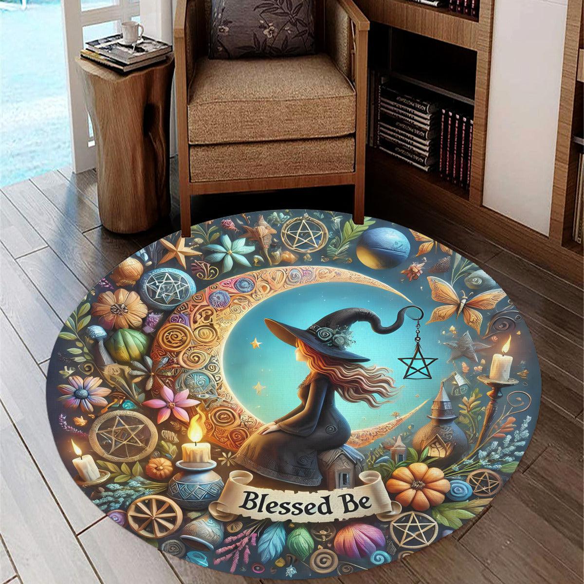 Moon Witch Round Rug Witchy Carpet for Wicca Home Decor-MoonChildWorld