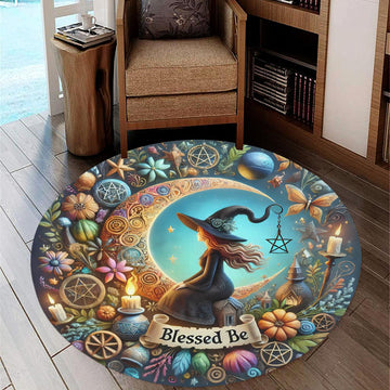 Moon Witch Round Rug Witchy Carpet for Wicca Home Decor-MoonChildWorld