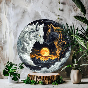 Moon Wolf Metal Sign Black and White Wolves Wall Sign-MoonChildWorld