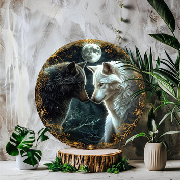 Moon Wolf Metal Sign Black and White Wolves Wall Sign-MoonChildWorld
