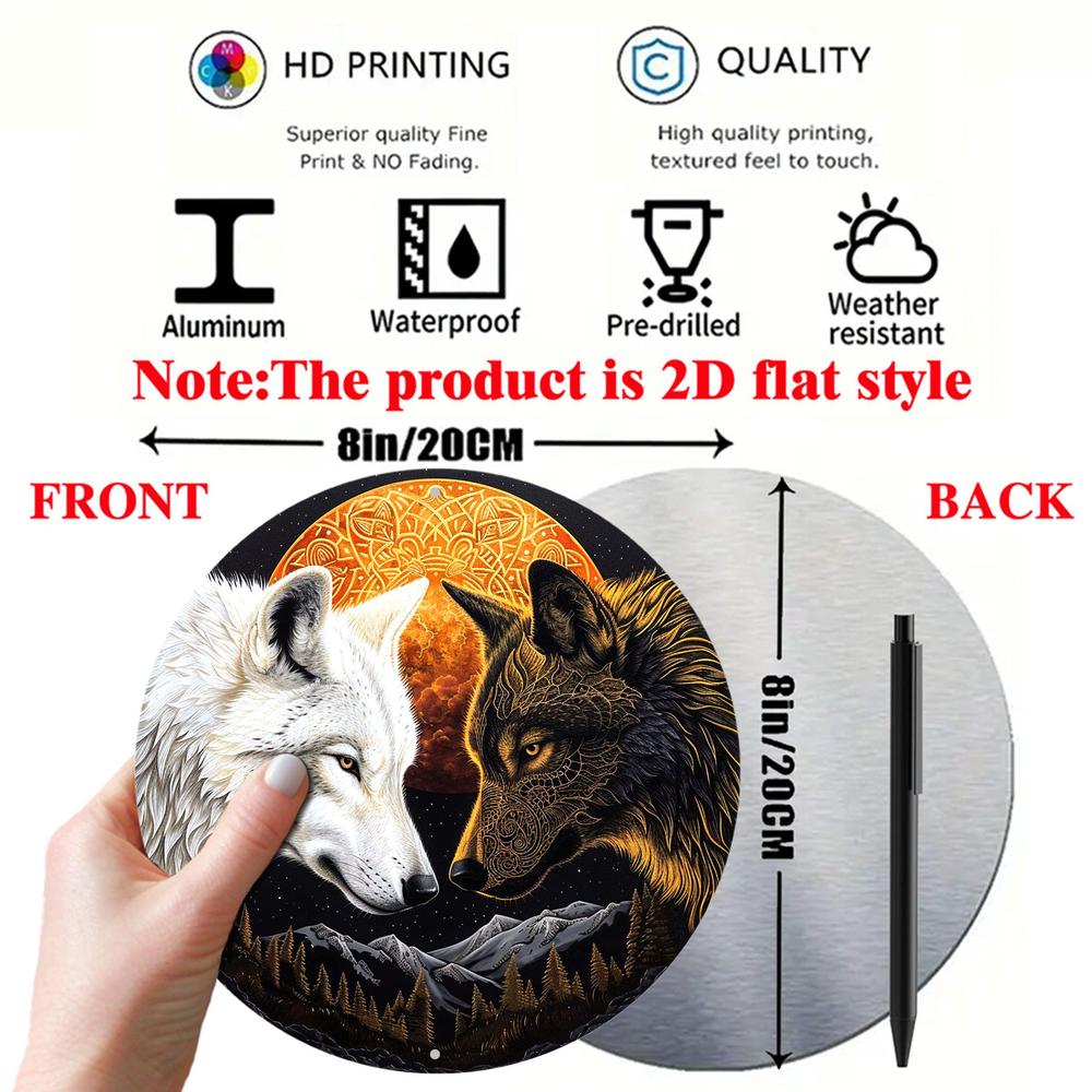 Moon Wolf Metal Sign Black and White Wolves Wall Sign-MoonChildWorld