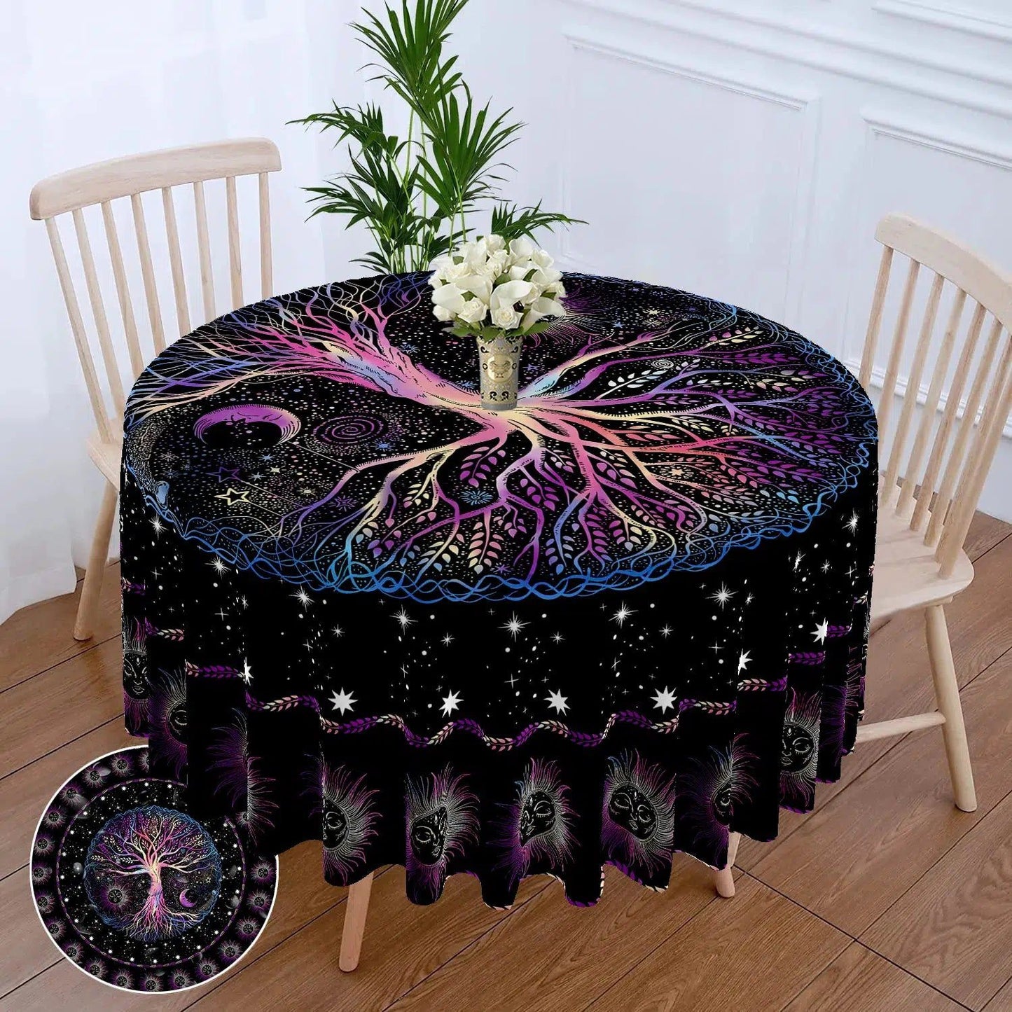 Moon phases Tree of life Round Table Cloth-MoonChildWorld