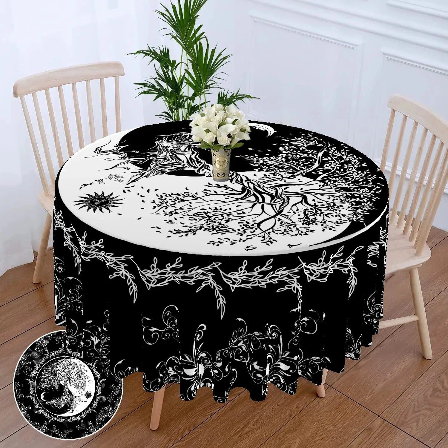 Moon phases Tree of life Round Table Cloth-MoonChildWorld