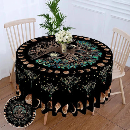 Moon phases Tree of life Round Table Cloth-MoonChildWorld
