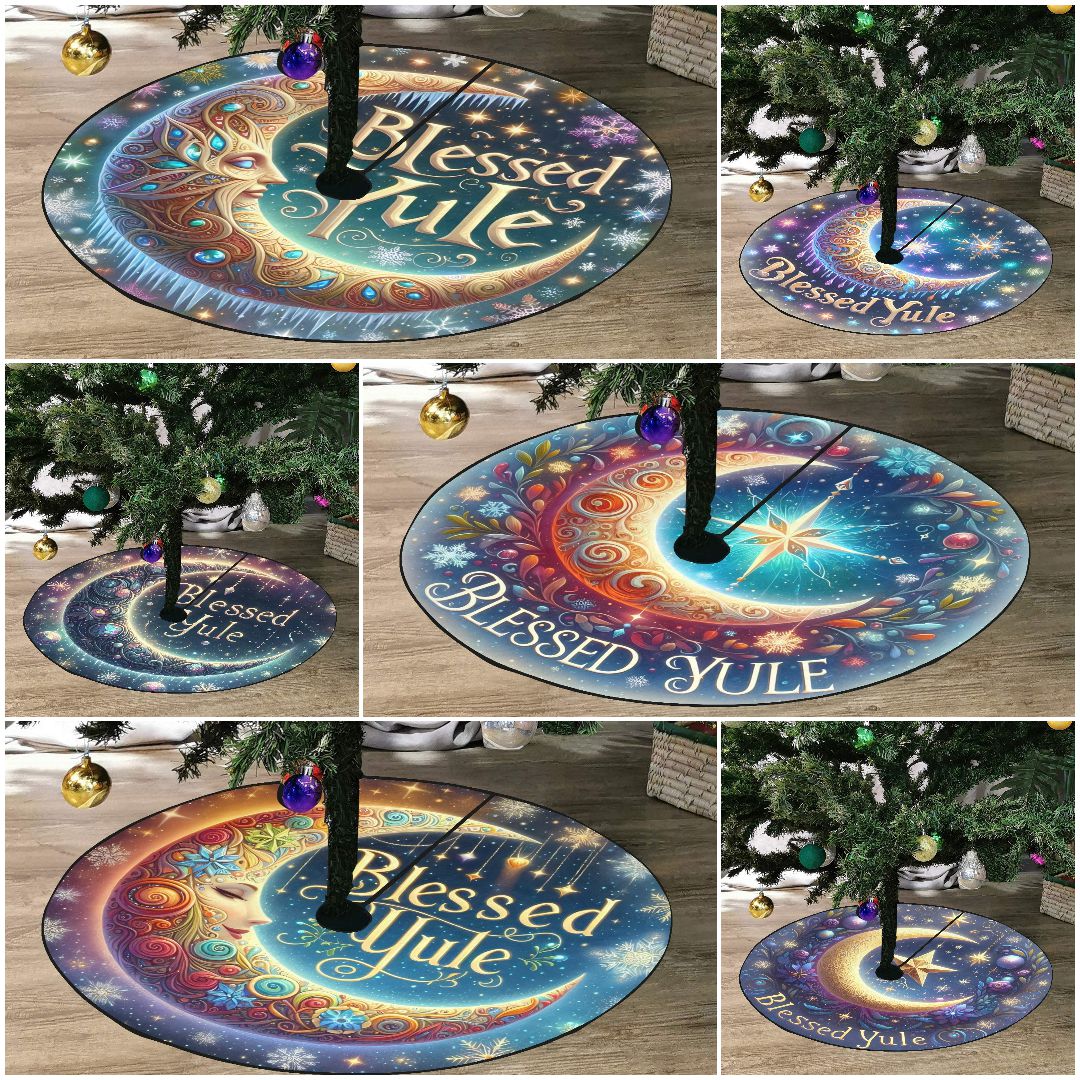 Celestial Moon Christmas Tree Skirt for Yule Decor-MoonChildWorld