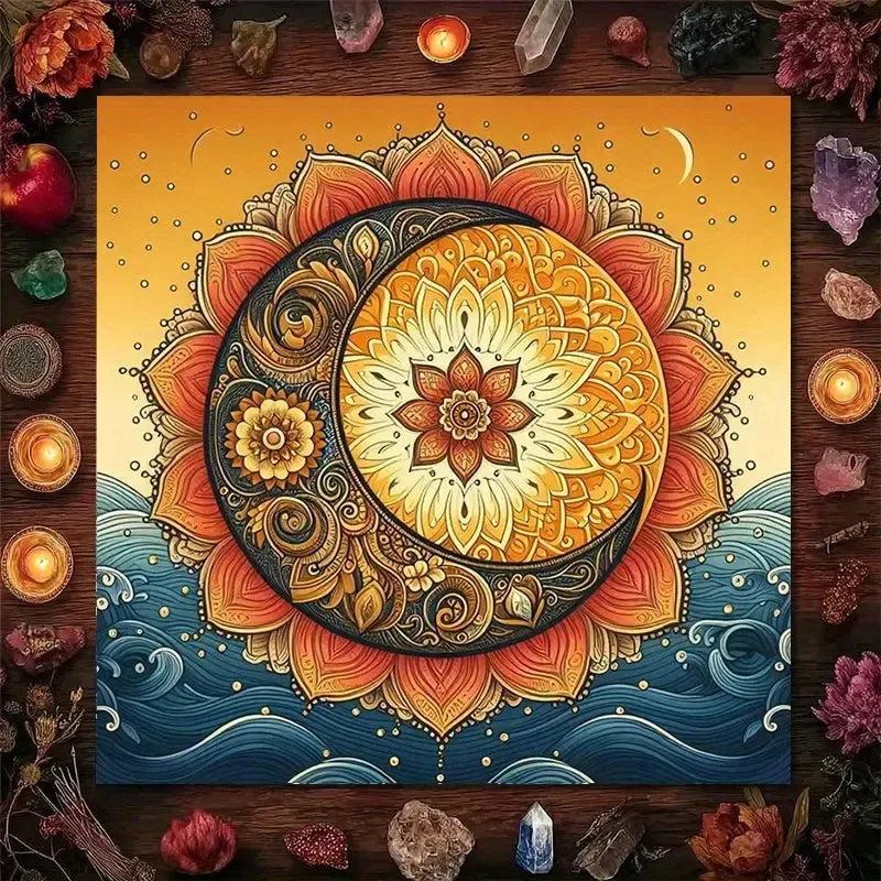 Moonflower Mandala Tarot Tablecloth – Mystic Altar Cloth for Divination, Meditation & Cosmic Decor-MoonChildWorld