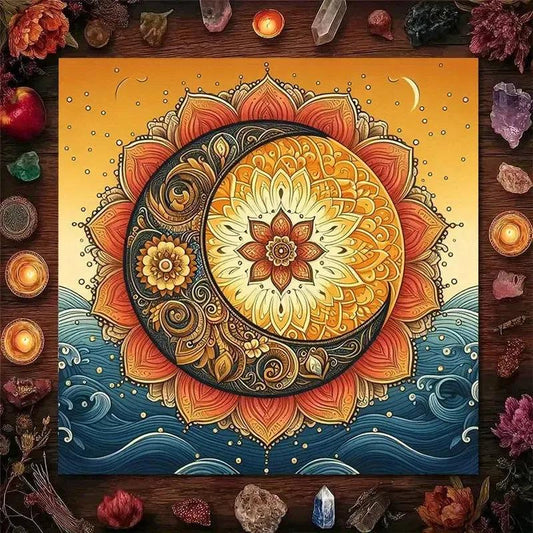 Moonflower Mandala Tarot Tablecloth – Mystic Altar Cloth for Divination, Meditation & Cosmic Decor-MoonChildWorld