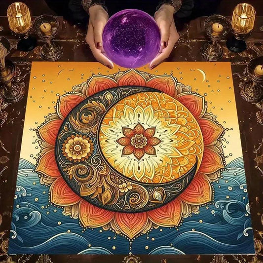 Moonflower Mandala Tarot Tablecloth – Mystic Altar Cloth for Divination, Meditation & Cosmic Decor-MoonChildWorld