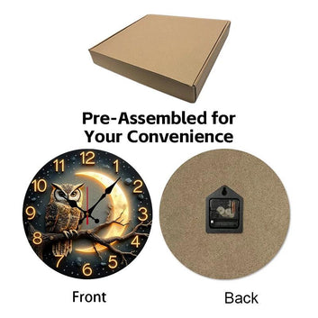 Moonlight Night Owl Wooden Wall Clock-MoonChildWorld