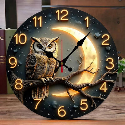 Moonlight Night Owl Wooden Wall Clock-MoonChildWorld